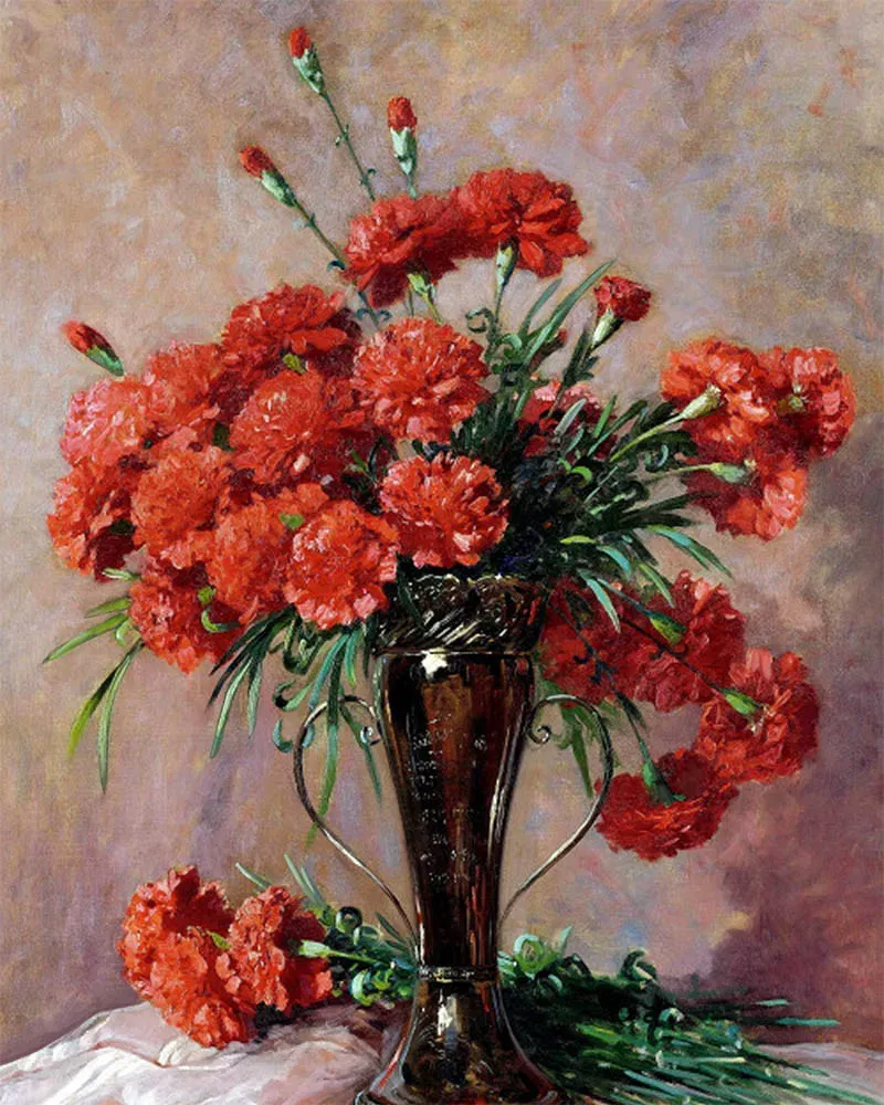 Figured'Art Carnations in a silver vase schilderen op nummer 40x50 bloemen