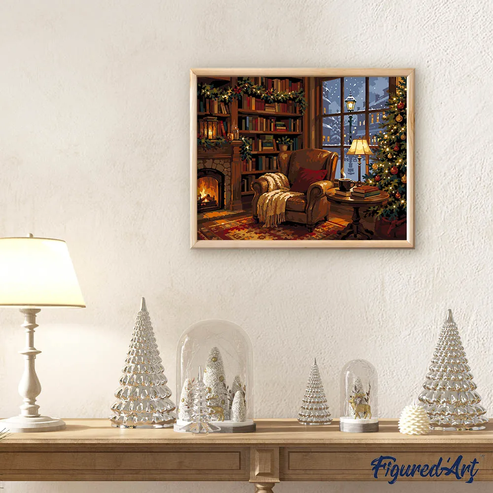 Figured'Art Kerst bij de open haard schilderen op nummer 40x50cm