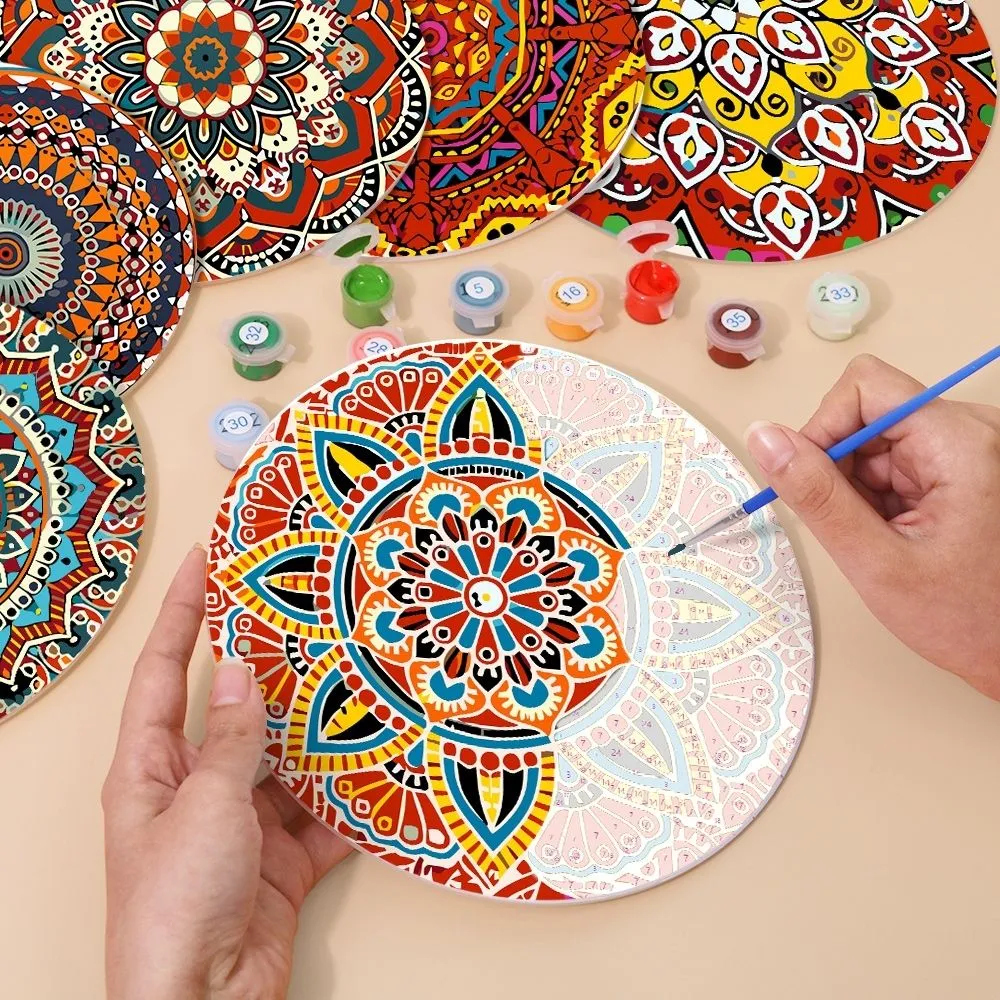 Figured'Art Boheemse Mandala Rond schilderen op nummer 20 cm 6 stuks