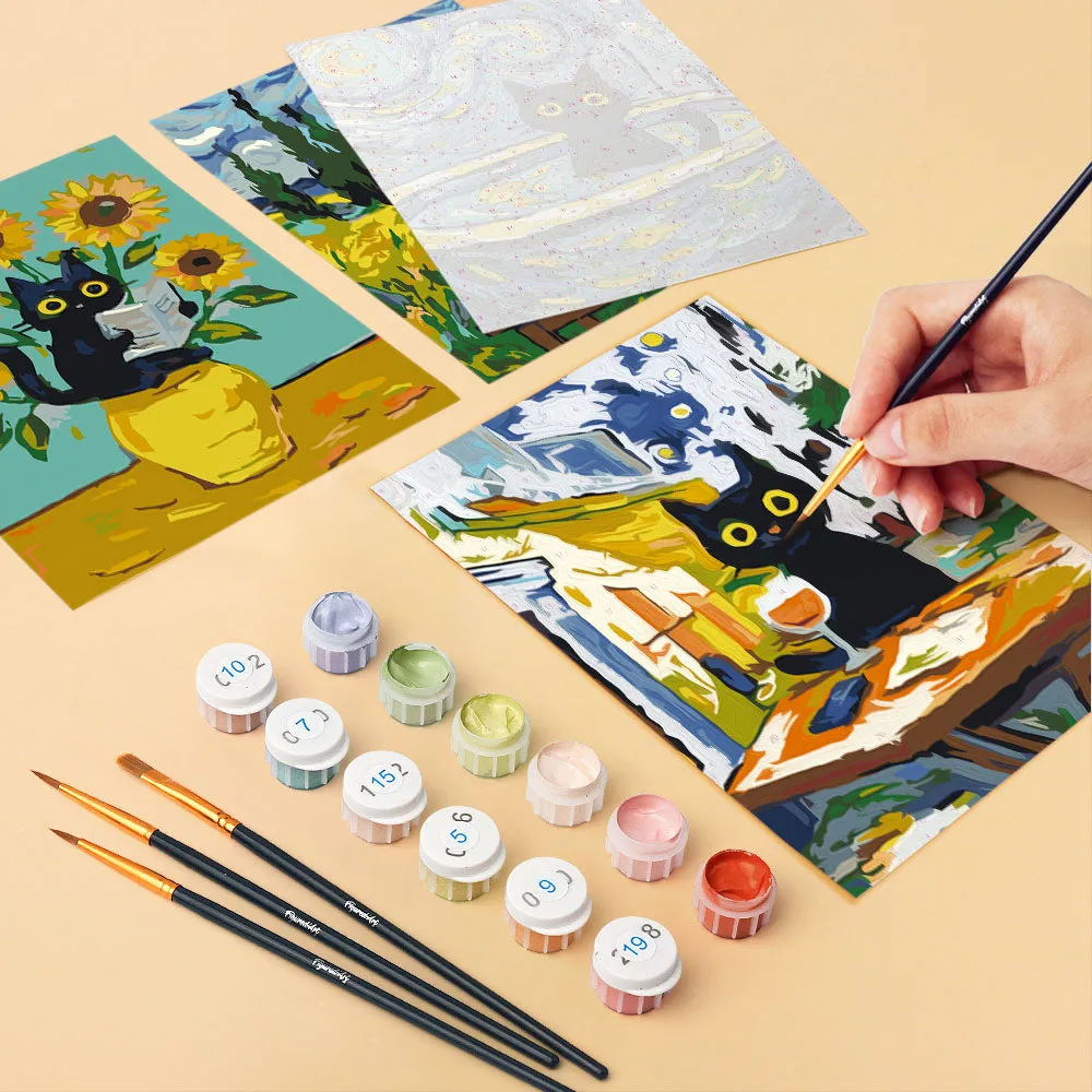 Figured'Art Kat in Van Gogh-stijl schilderen op nummer 6 stuks