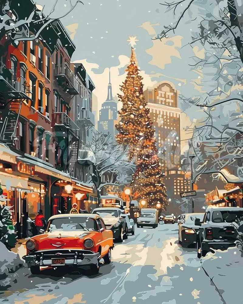 Figured'Art Winterstraat in New York diamond painting 40x50 cm winter