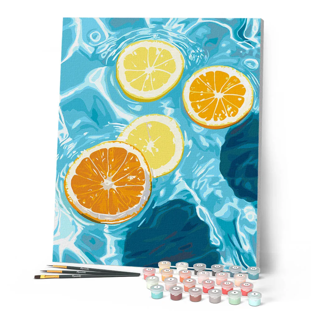 Figured'Art Zonnige citrusgolven schilderen op nummer 40x50 fruit
