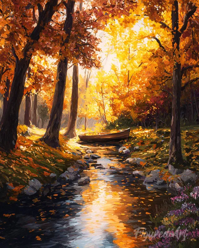 Figured'Art Gouden herfststroom diamond painting 40x50 cm herfst