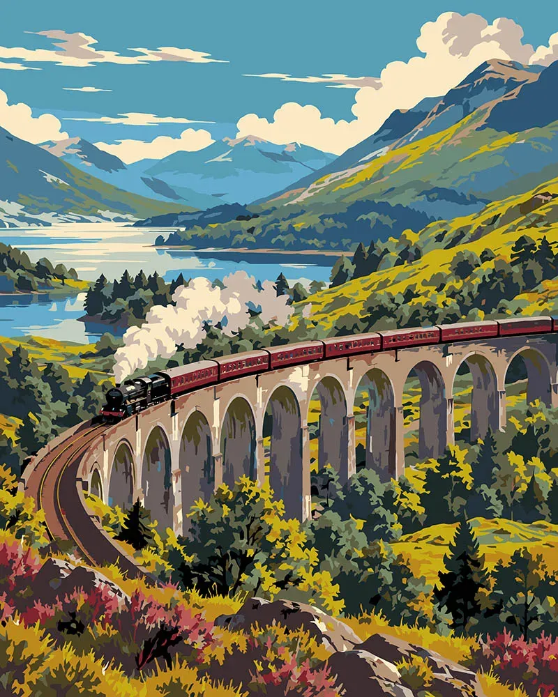 Figured'Art Glenfinnan Viaduct schilderen op nummer 40x50 cm trein
