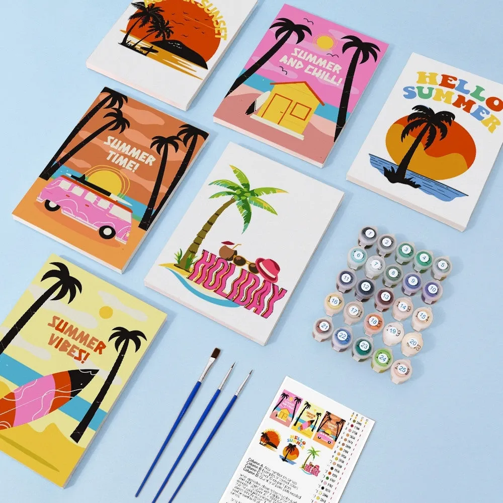 Figured'Art Zomer Strandposters mini schilderen op nummer 15x20 cm 6 stuks