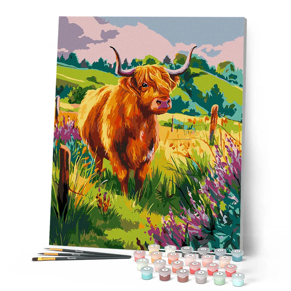 Figured'Art Schotse Hooglander Schilderen op Nummer Koe