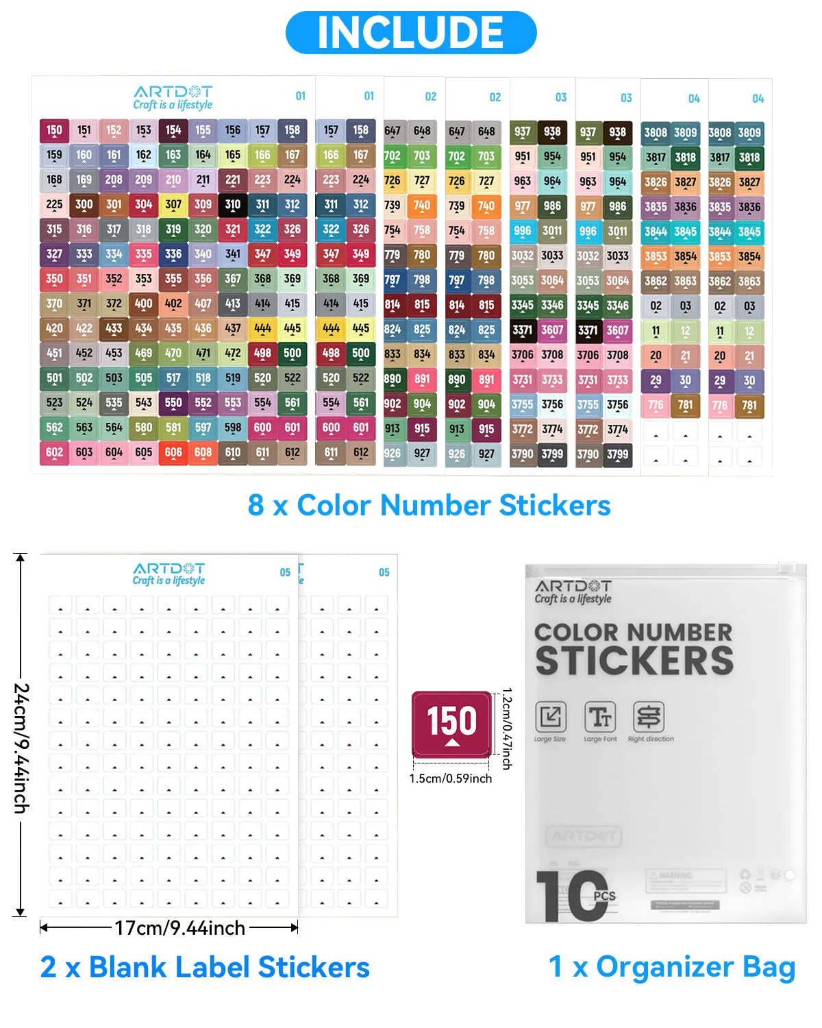 ARTDOT DMC diamond painting labels opbergstickers 2 sets