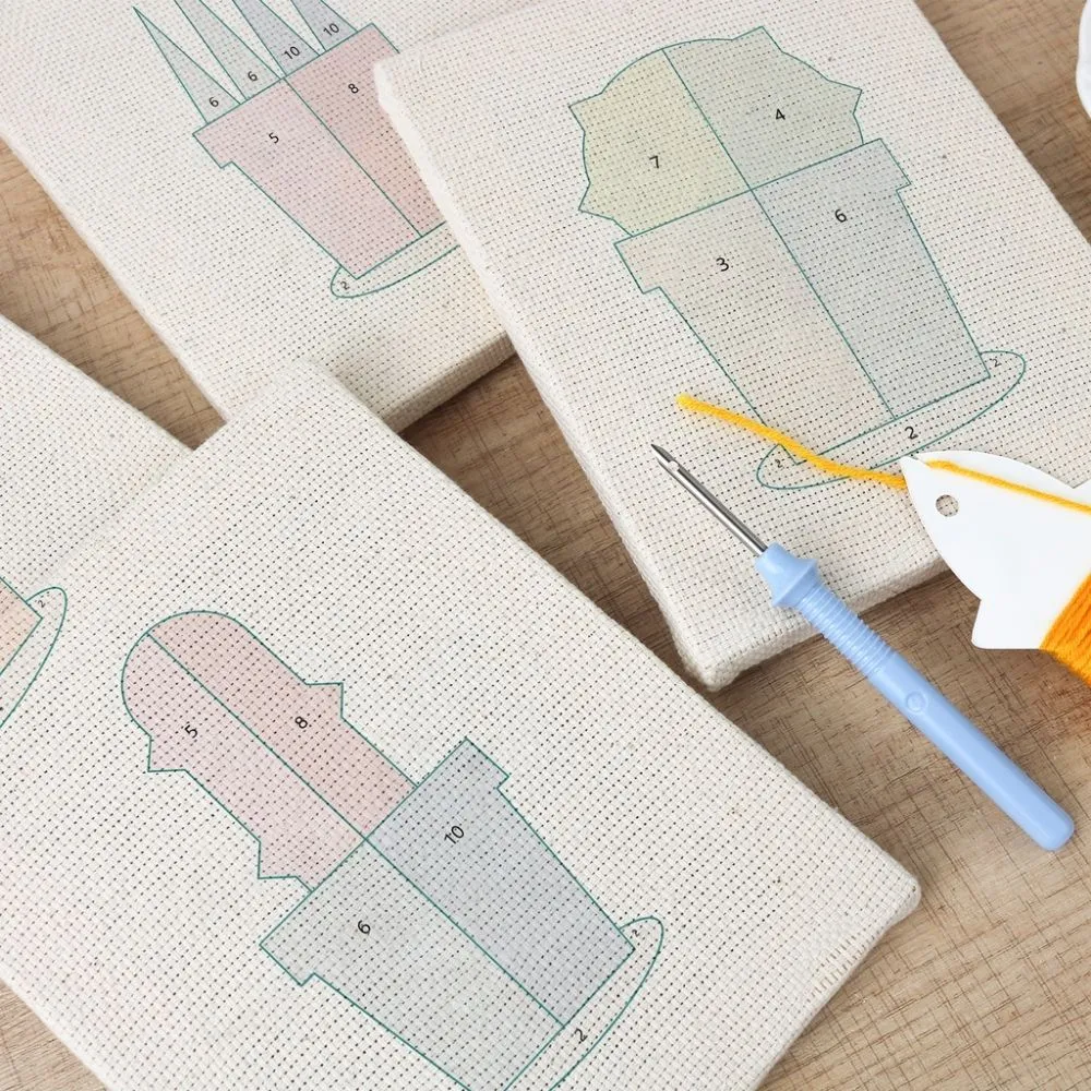 Figured'Art Punch Needle Kleurrijke Planten set 4 stuks 15x20cm
