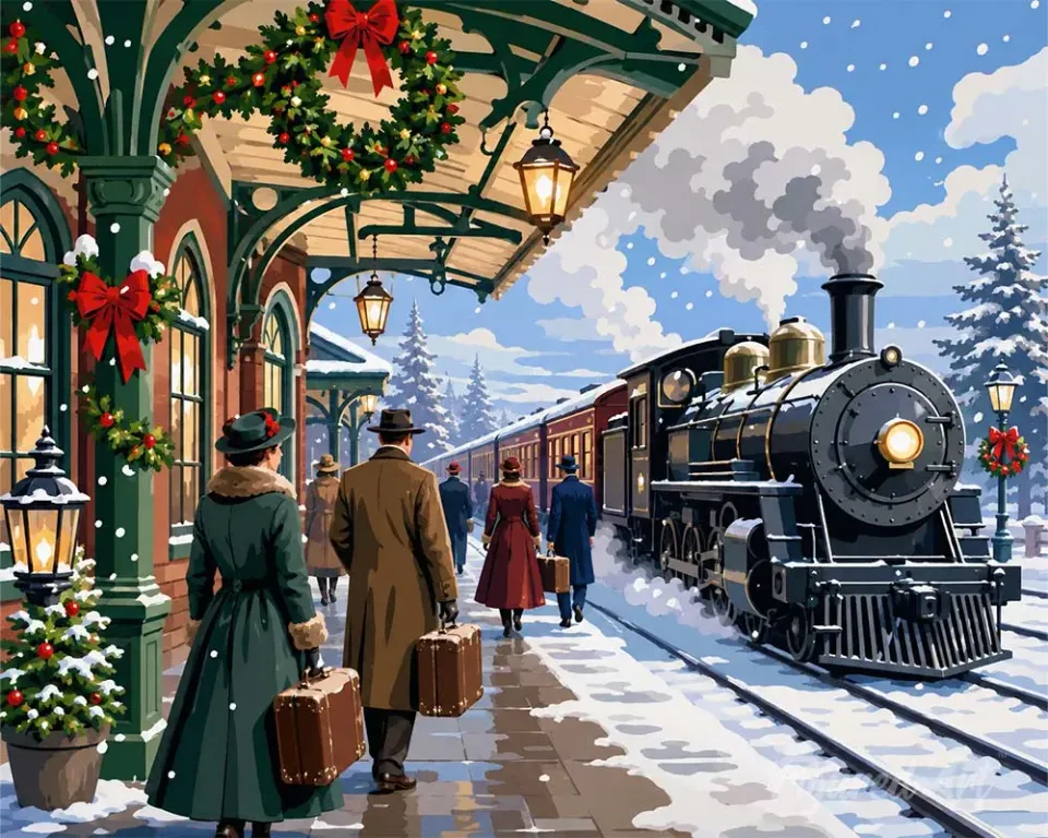 Figured'Art Feestdagenexpress diamond painting trein kerst