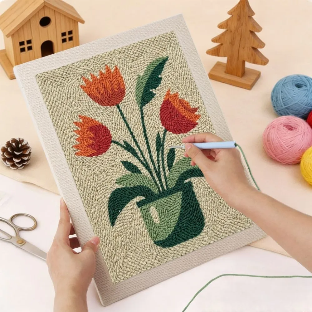 Figured'Art Bloeiende Tulpen punch needle pakket 20x30cm katoen