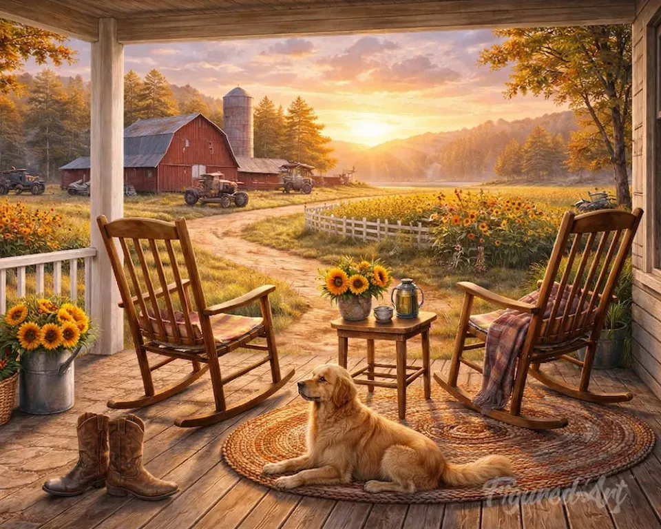 Figured'Art Rustige landveranda Diamond Painting 40x50cm vierkant