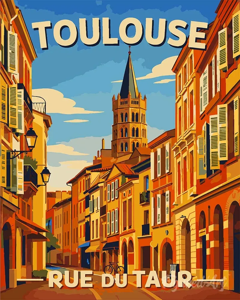 Figured'Art Schilderen op Nummer Reisposter Rue du Taur 40x50 acryl