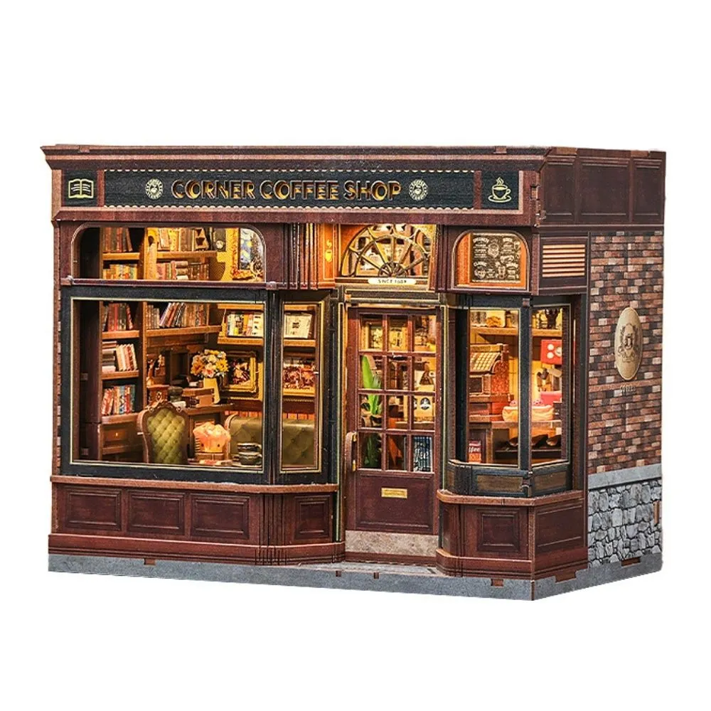 Figured'Art Miniatuurhuisje Hoekcafé bouwpakket met licht
