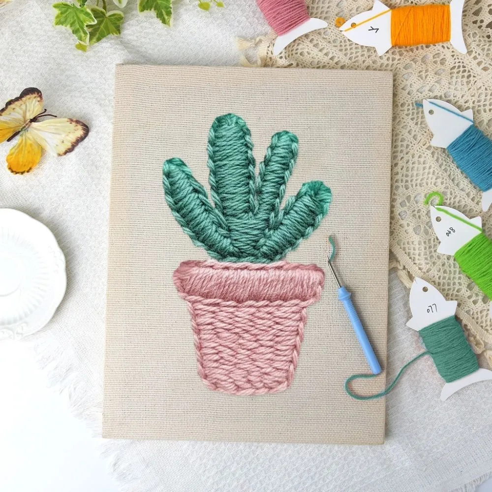 Figured'Art Kawaii Cactus punch needle pakket met frame 20x30 cm