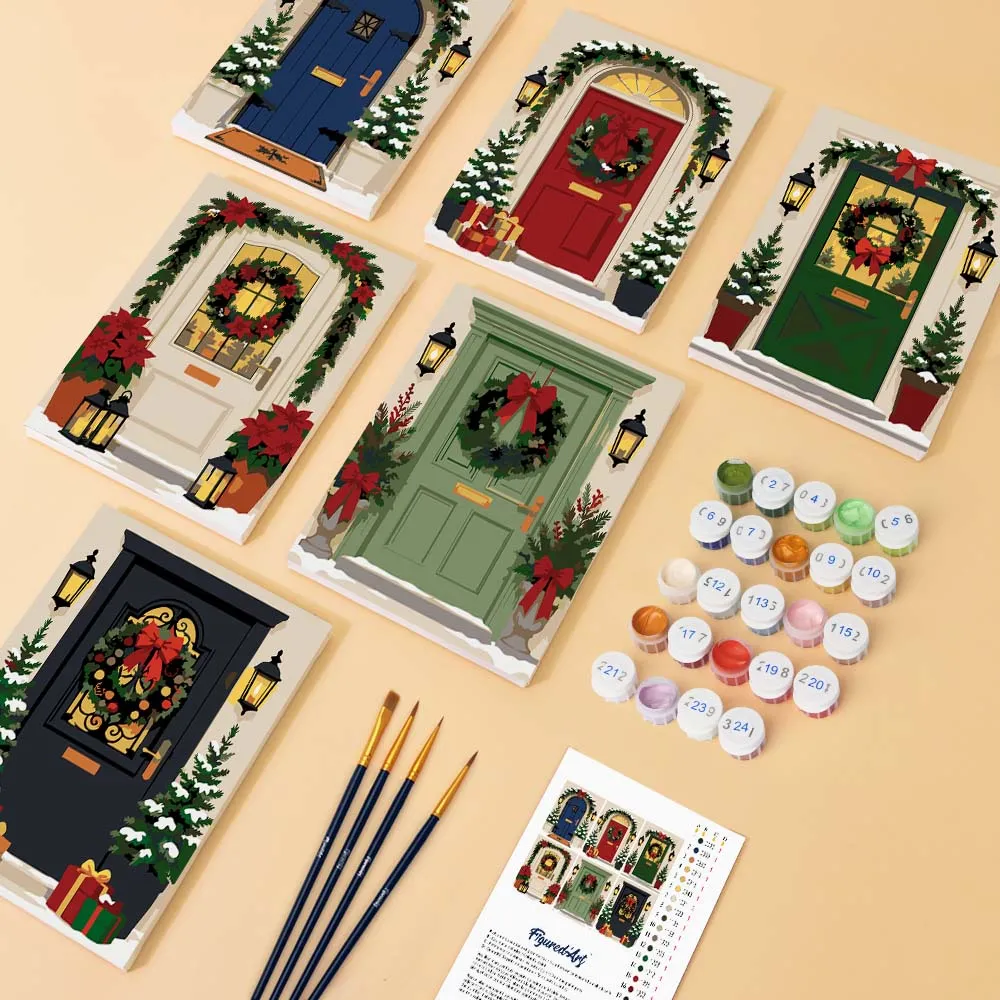 Figured'Art Mini Schilderen op Nummer Kerstvoordeuren 6x 15x20 cm