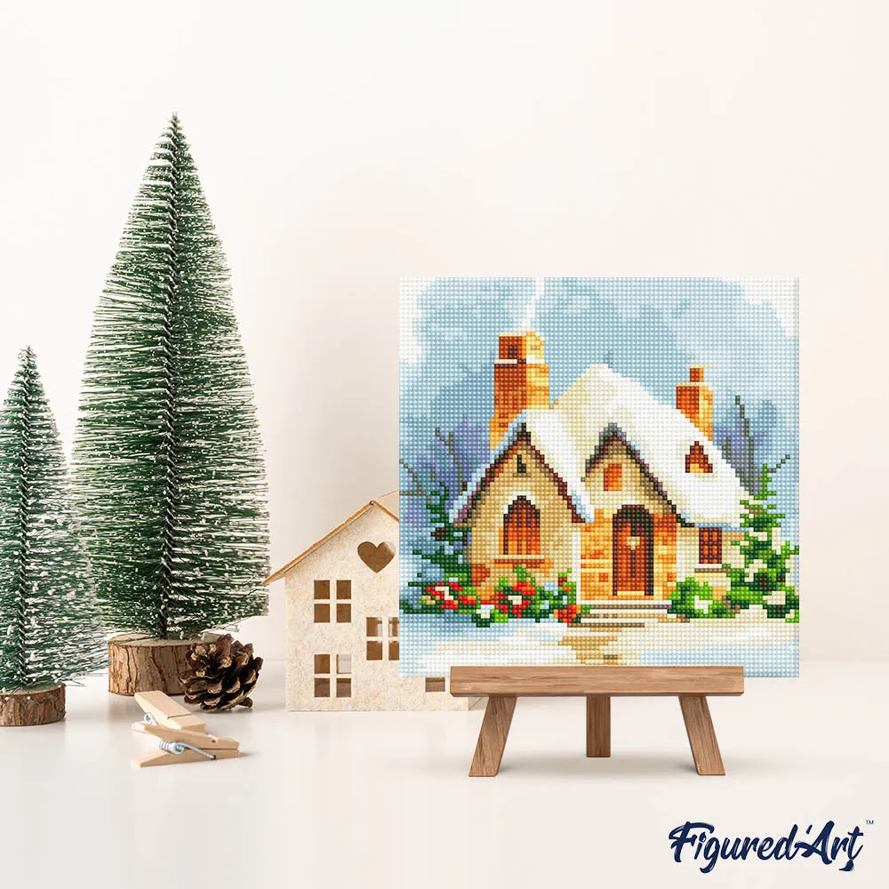 Figured'Art Mini Bakstenen huis winter diamond painting 25x25cm