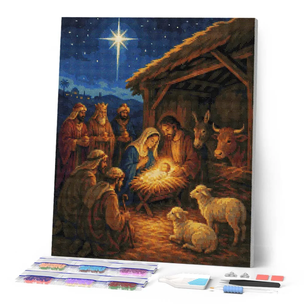 Figured'Art Kerststal diamond painting full drill 40x50 cm religie kerst