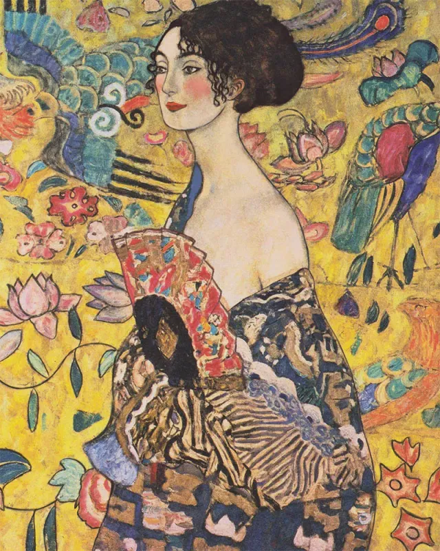 Figured'Art Dame met waaier Klimt diamond painting 30x40 cm portret