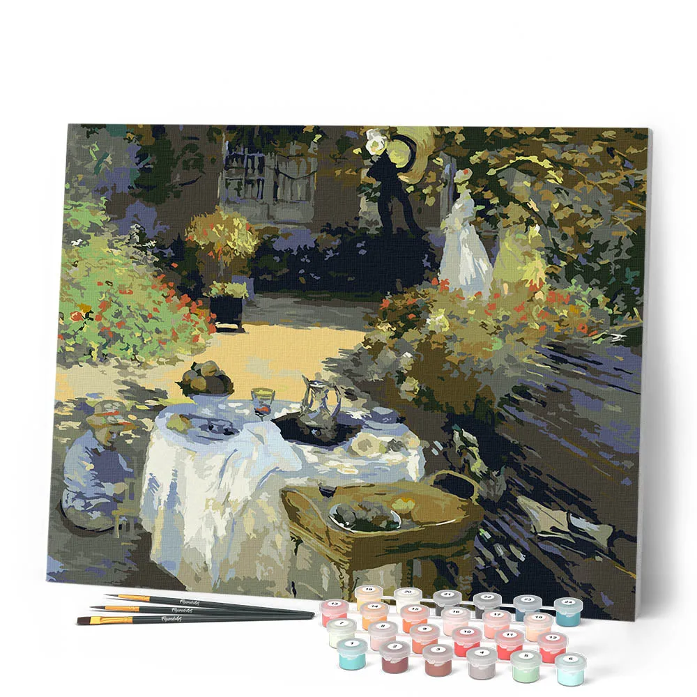 Figured'Art Schilderen op Nummer Monet Ontbijt Tuin 40x50cm canvas