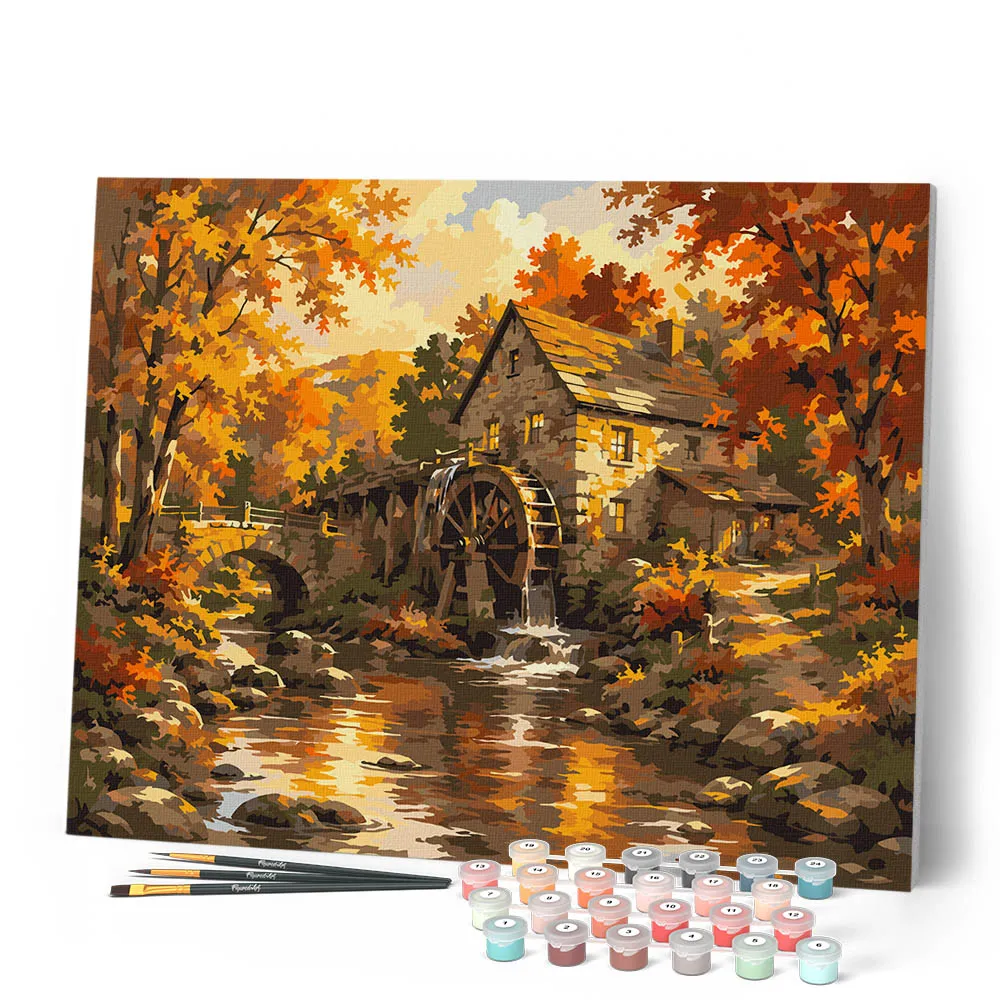 Figured'Art Oude Watermolen Herfst schilderen op nummer 40x50 cm