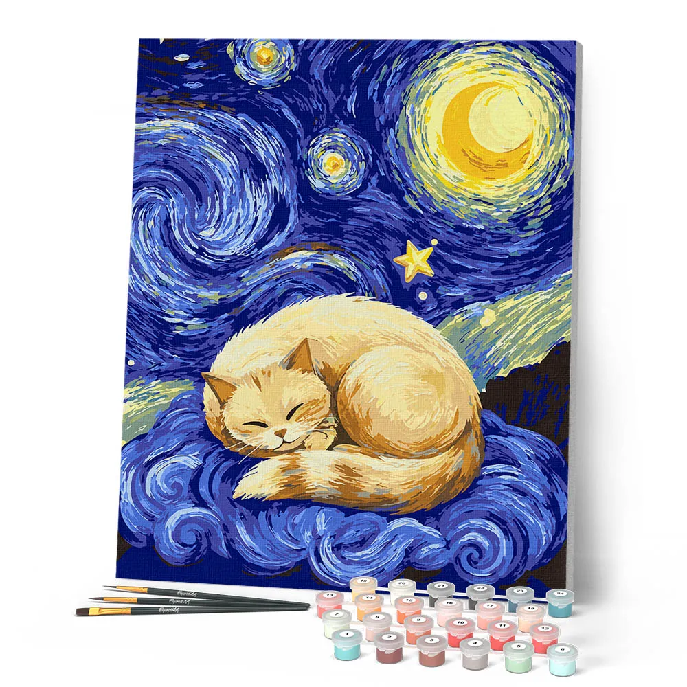 Figured'Art Sterrennacht Dromen Schilderen op Nummer Kat
