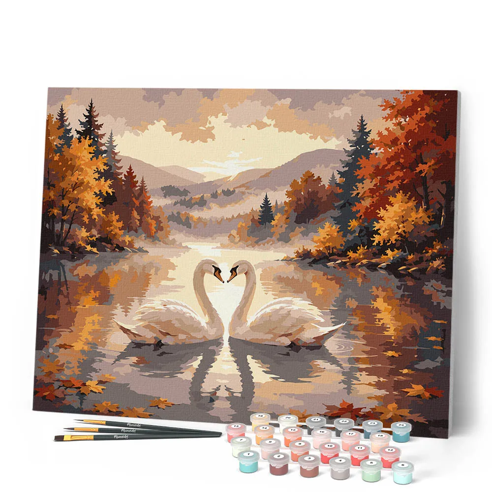 Figured'Art Zwanen op het Mistige Meer schilderen op nummer 40x50