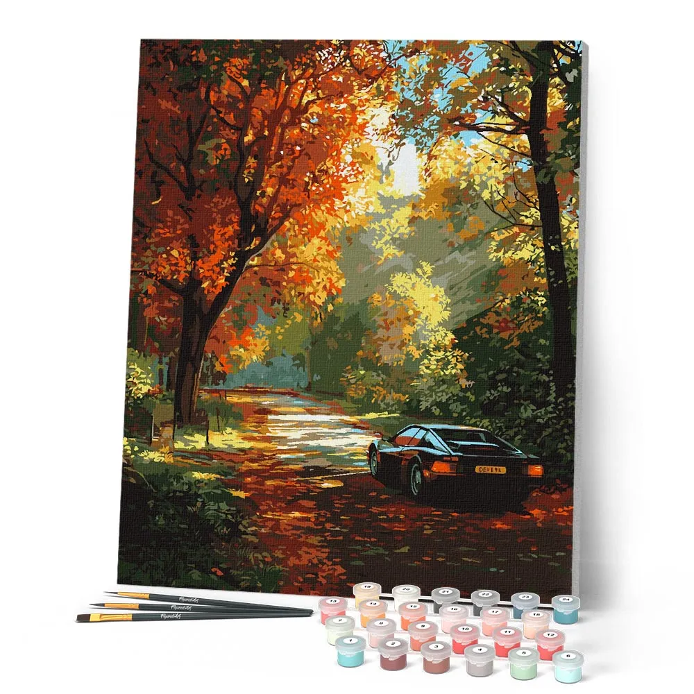 Figured'Art Gouden reis over de weg schilderen op nummer 40x50cm herfst