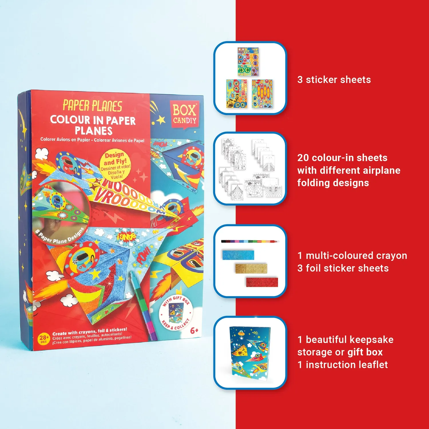 Box Candiy Paper Planes Colour-in vouwset 20 stuks krijt