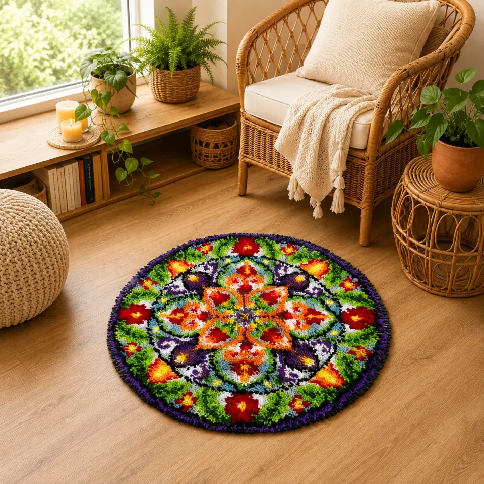 Craft Buddy Stained Glass Window knooptapijt rond 64x64 cm