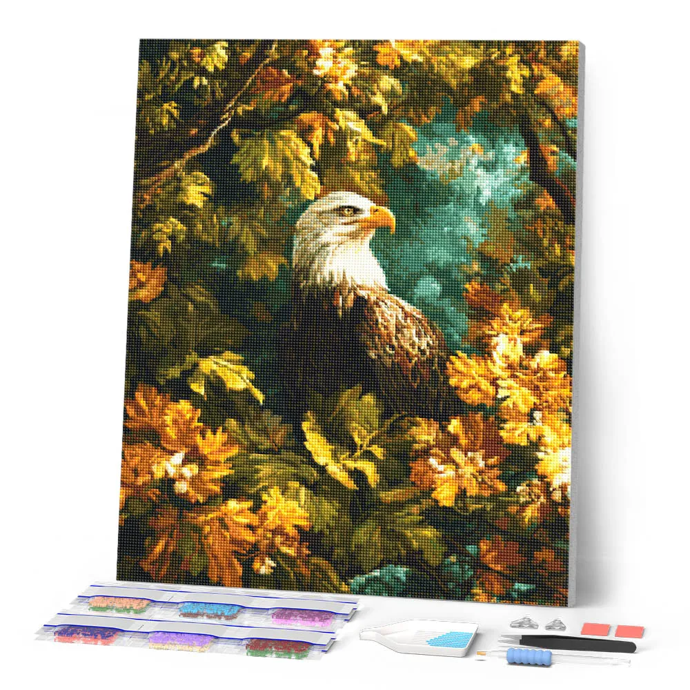 Figured'Art Diamond Painting Adelaar Gouden Bladeren vierkant