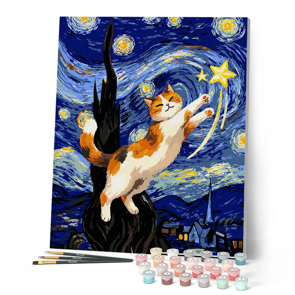 Figured'Art Wonder van de Sterrennacht schilderen op nummer kat