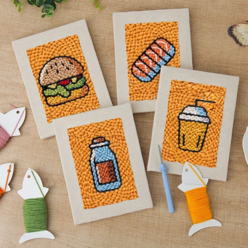 Figured'Art Punch Needle Set Smakelijke Maaltijd 4 stuks met frames
