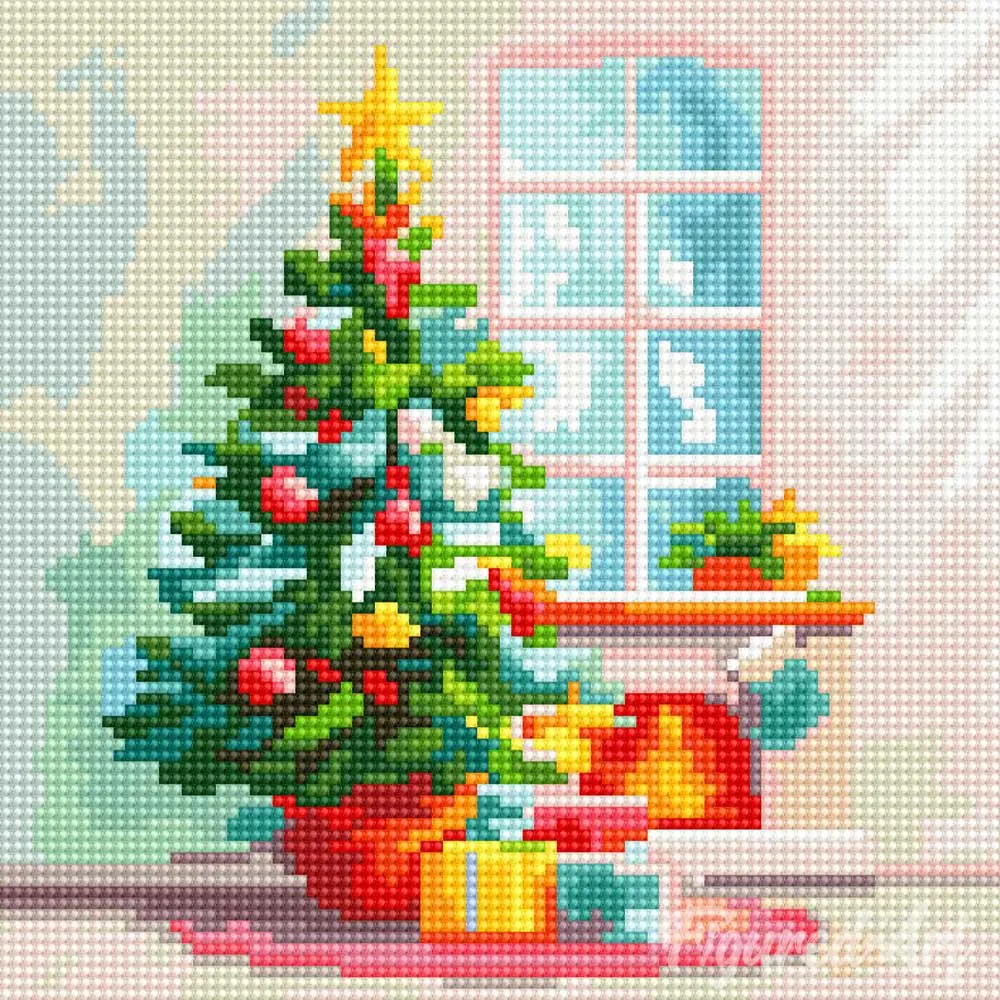 Figured'Art Kerstboom en open haard mini diamond painting 25x25