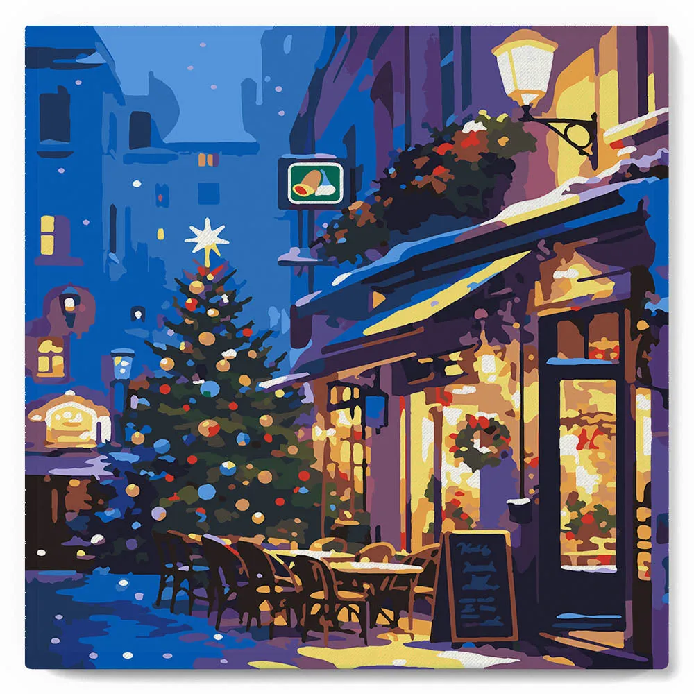 Figured'Art Feestelijk nachtcafé mini schilderen op nummer 20x20 cm frame