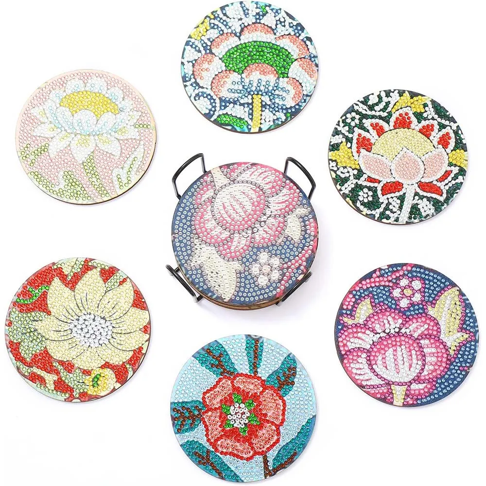 Figured'Art Bloemen Diamond Painting Onderzetters 10x10cm 6 Stuks