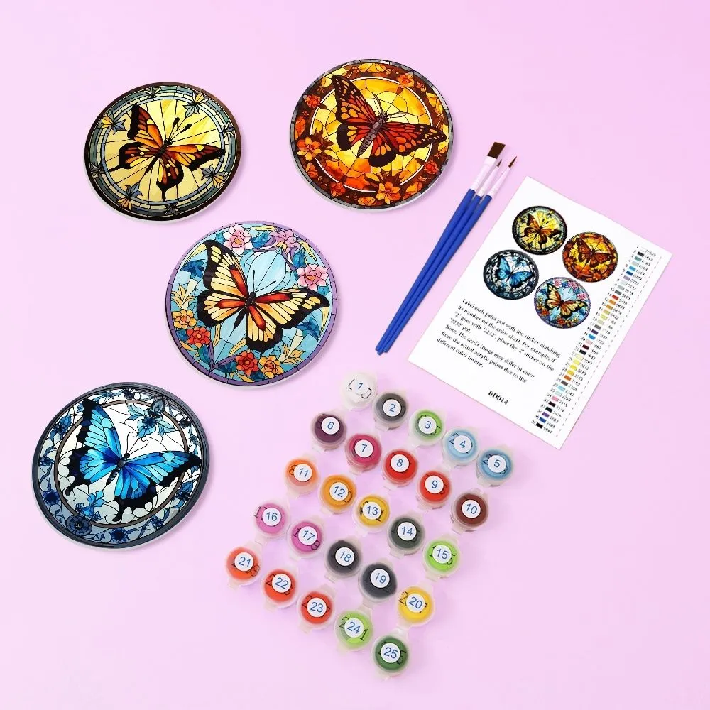 Figured'Art Vibrerende Vleugels schilderen op nummer onderzetters 10 cm 4 stuks