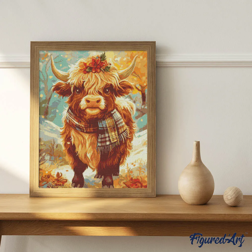 Figured'Art Schotse Hooglander diamond painting 40x50cm herfst