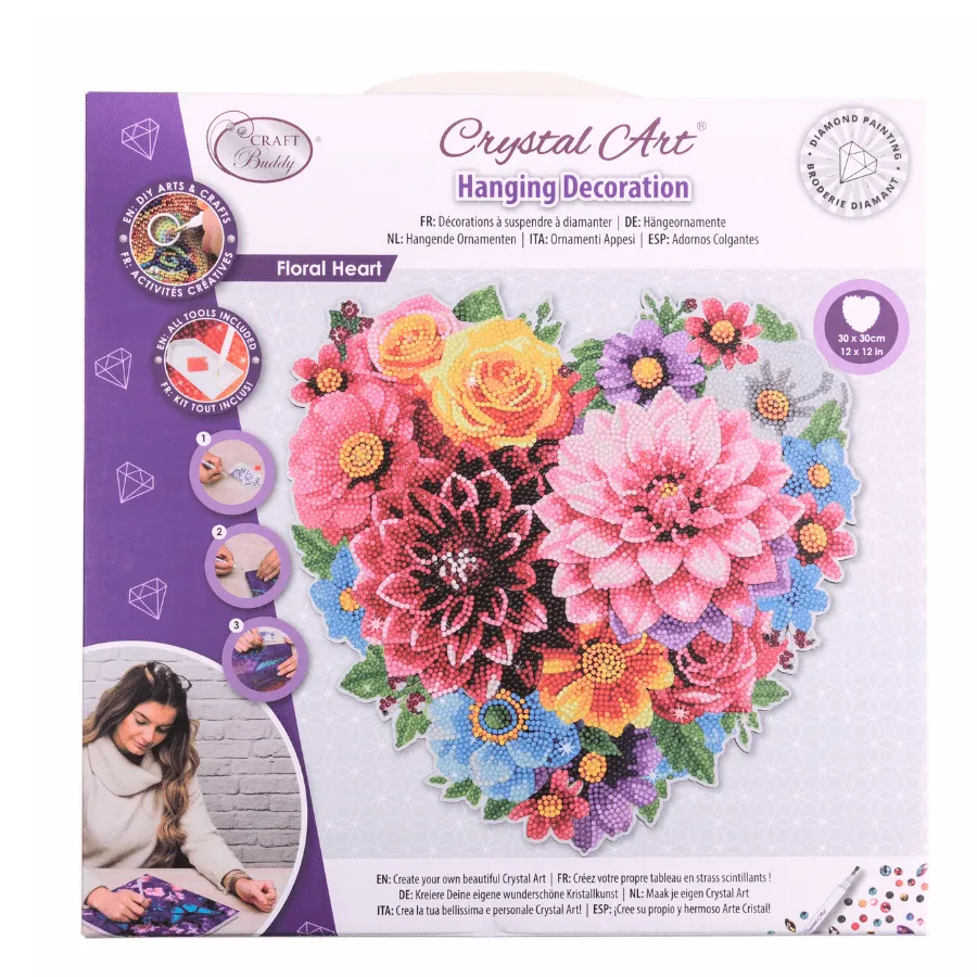 Craft Buddy Crystal Art Floral Heart raamhanger diamond painting 30 cm