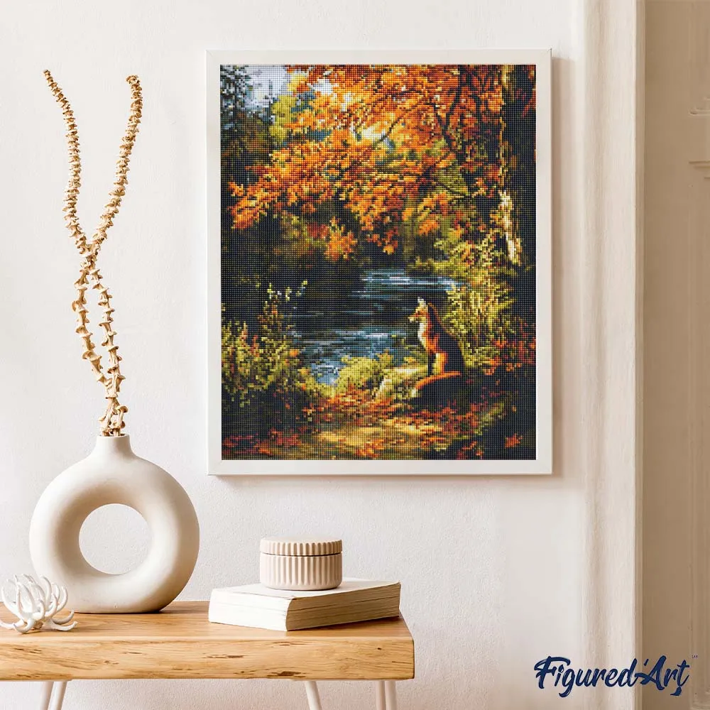 Figured'Art Rode vos bij de rivier diamond painting 40x50 cm rond