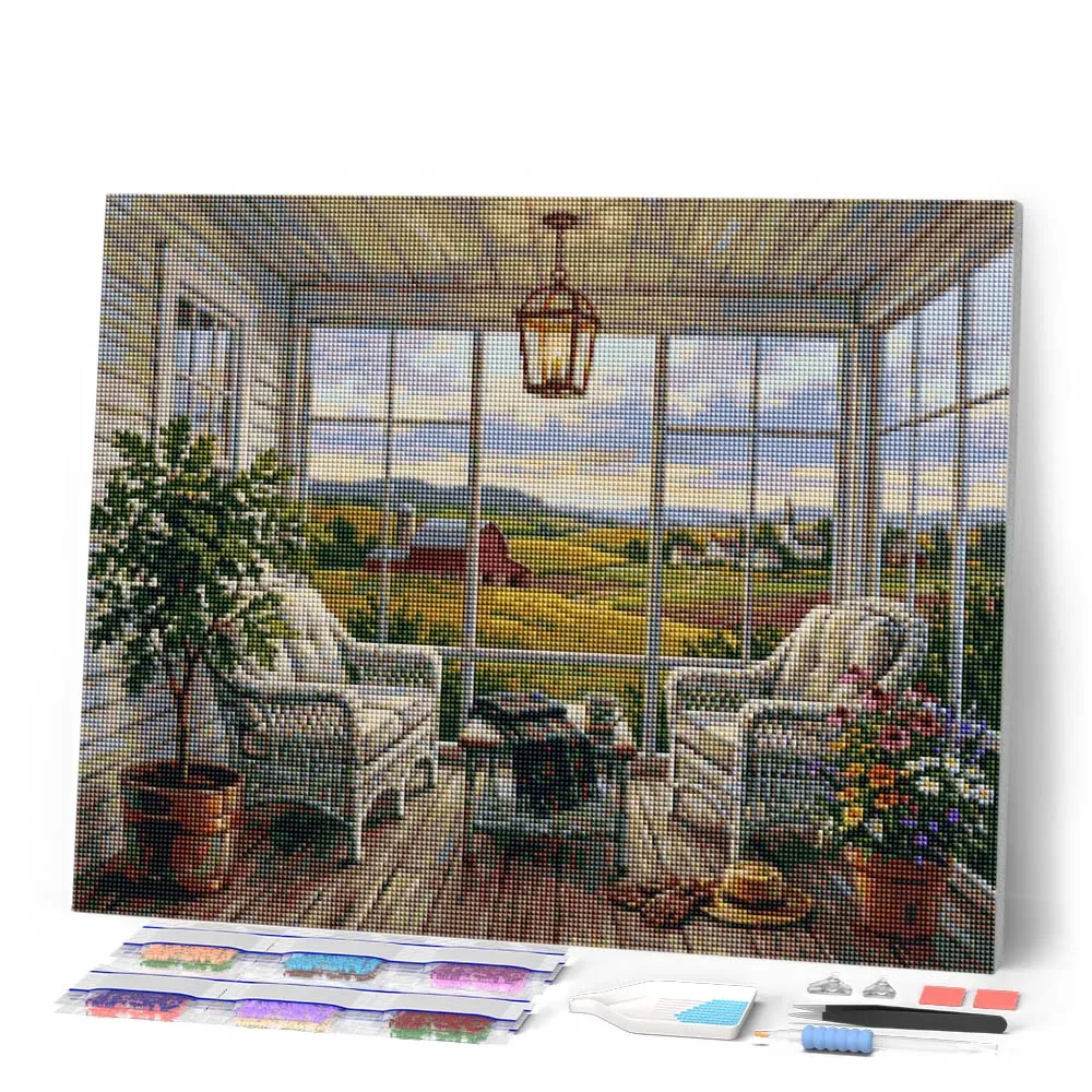 Figured'Art Rustige veranda diamond painting 40x50 cm vierkant