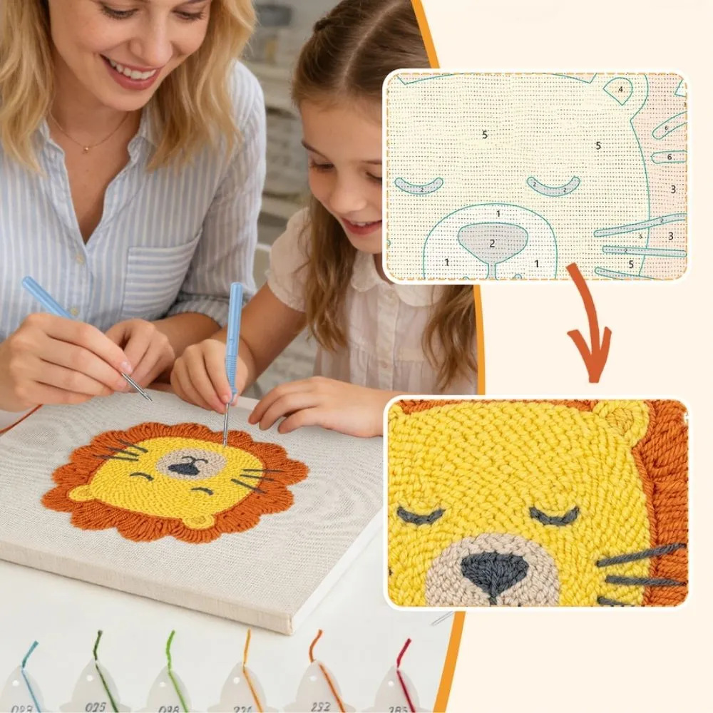 Figured'Art Punch Needle Slapende Leeuw pakket met frame 20x30 cm