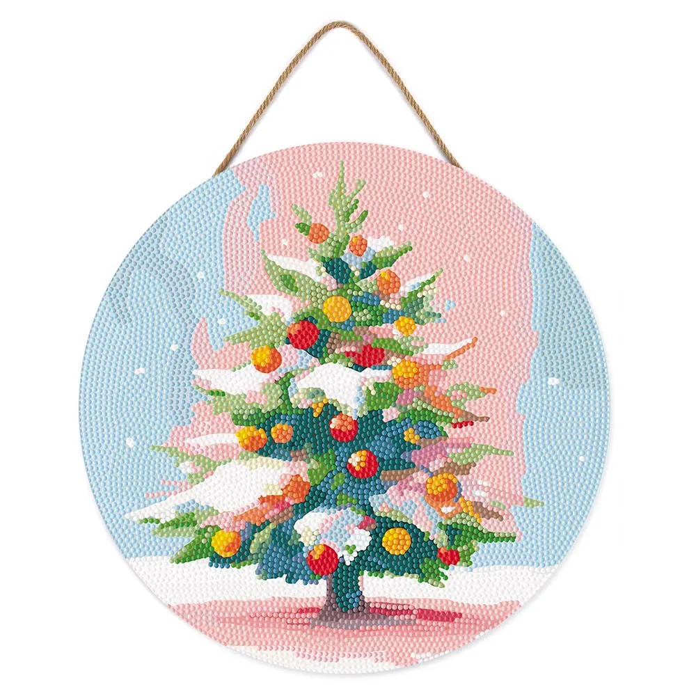 Figured'Art Besneeuwde kerstboom diamond painting hout 30cm