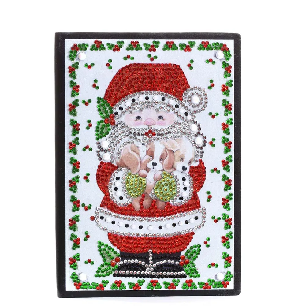 Figured'Art Kerstman met Puppies diamond painting boek A5 50 pagina's