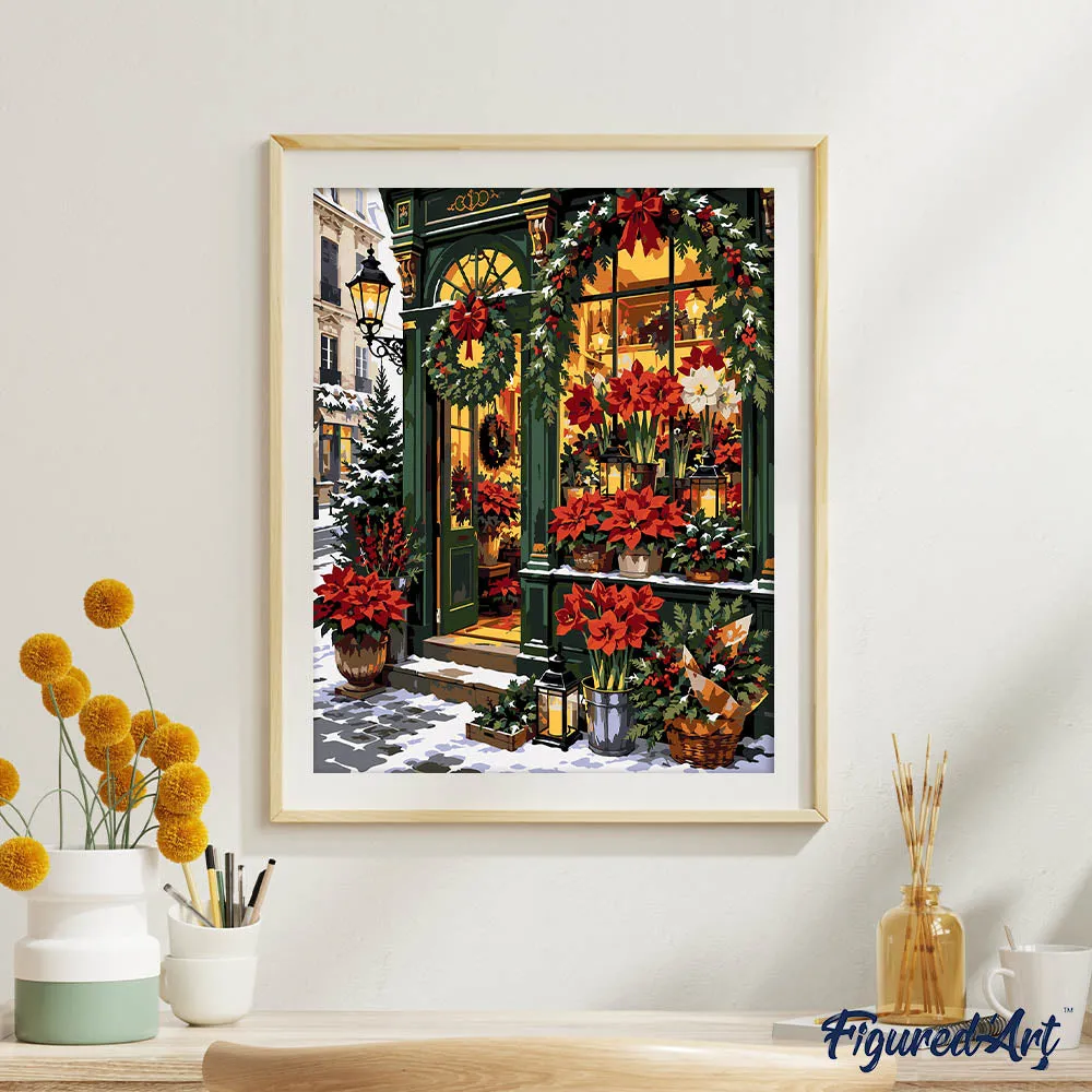 Figured'Art Bloemenwinkel met Kerst schilderen op nummer 40x50 cm gevorderd