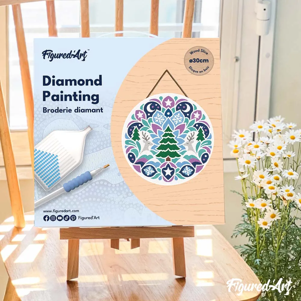 Figured'Art Kerstmandala diamond painting houten schijf 30 cm