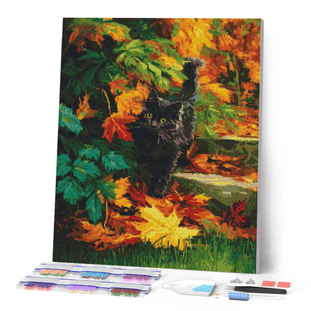 Figured'Art Diamond Painting Zwarte kat in de herfst 40x50 cm kat