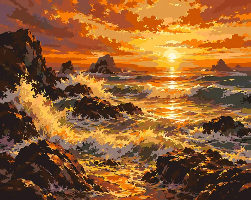 Figured'Art Gouden Golven schilderen op nummer canvas zee landschap