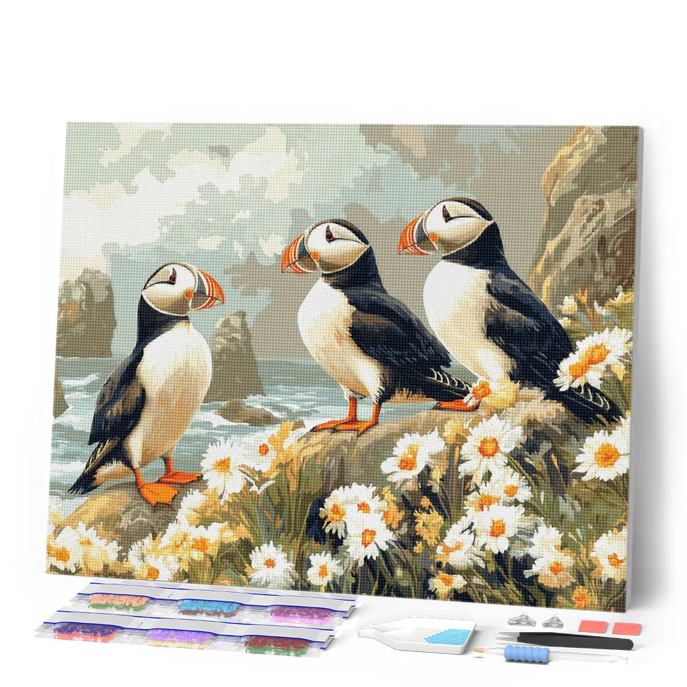Figured'Art Papegaaiduiker Madeliefjesveld diamond painting 40x50cm