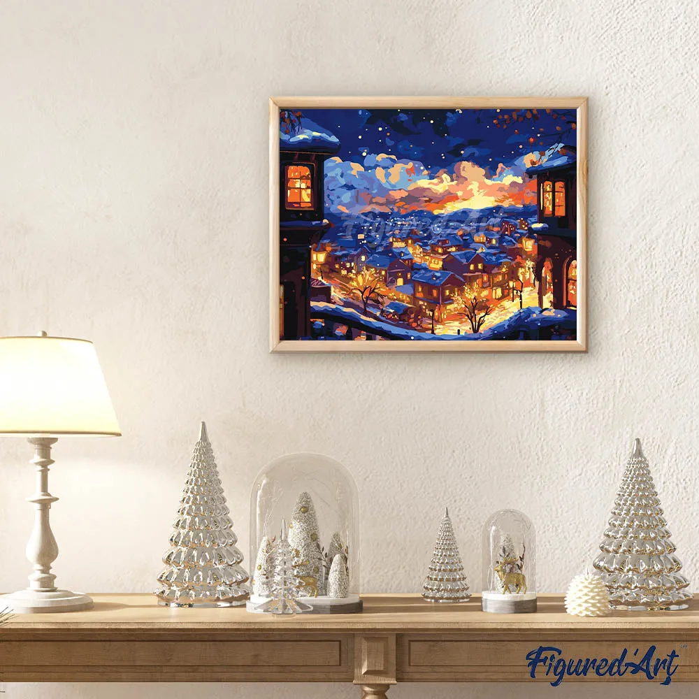 Figured'Art Verlichte Winternacht schilderen op nummer 40x50cm winter