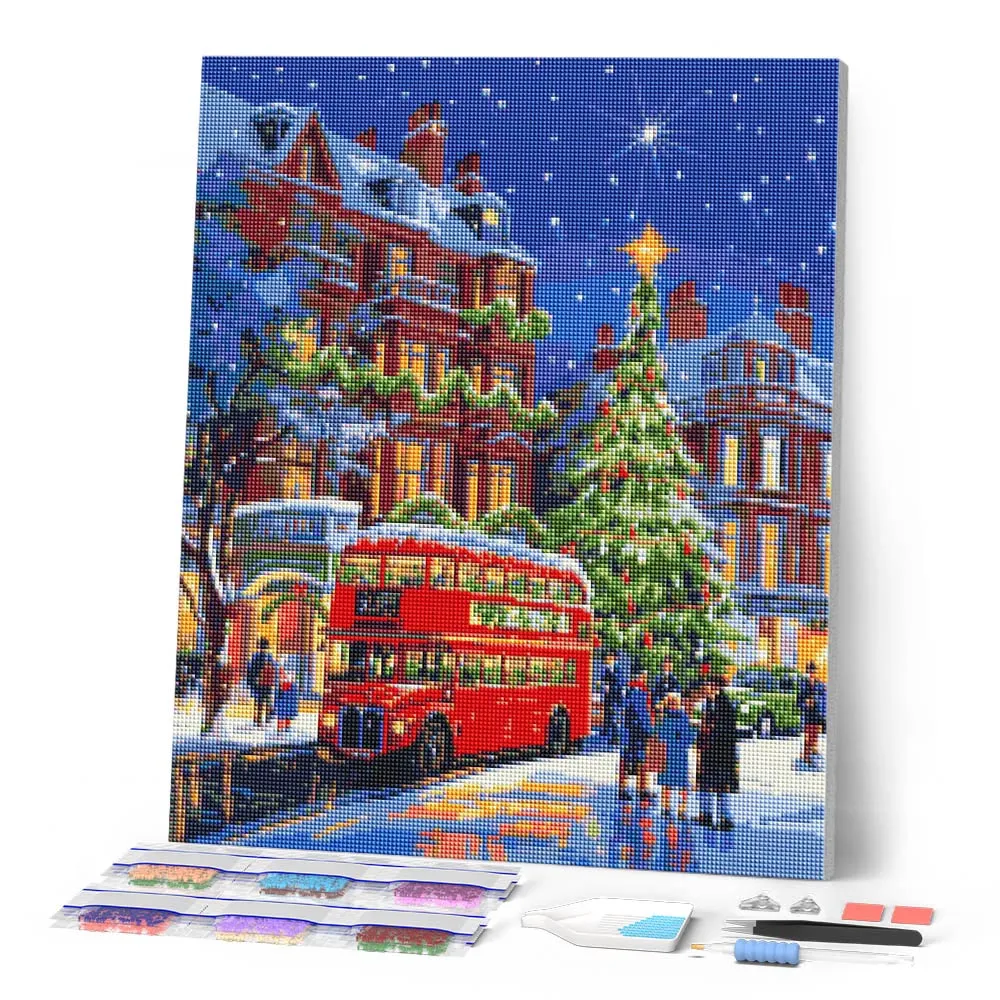 Figured'Art Kerststraat in Londen diamond painting 40x50 cm vierkant